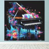 Toile Grand Piano orné de fleurs artistiques (Insitu (Plancher de Bois))