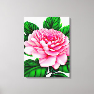 Toile Grande pivoine rose avec Feuilles vert émeraude