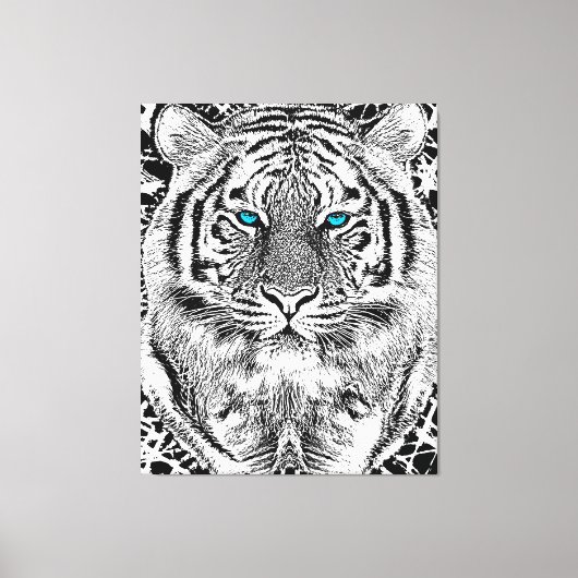 Toile Graphique de tigre noir et blanc aux yeux bleus (Recto)