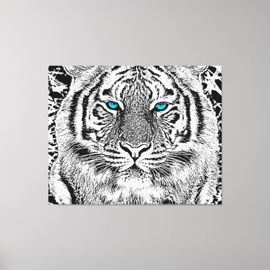 Toile Graphique de tigre noir et blanc aux yeux bleus (Recto)