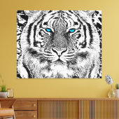 Toile Graphique de tigre noir et blanc aux yeux bleus (Insitu(Salon))