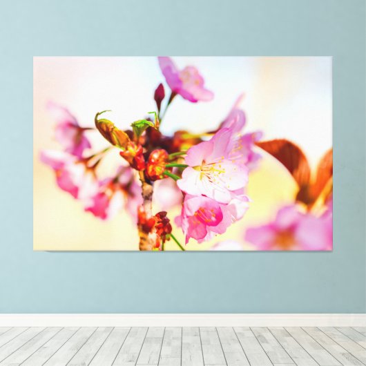 Toile Grappe verticale de fleurs de sakura dans le jardi (Insitu (Plancher de Bois))