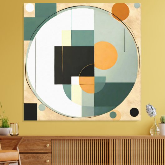 Toile Gras rétro : Cercles et rectangles Abstraits (Insitu(Salon))