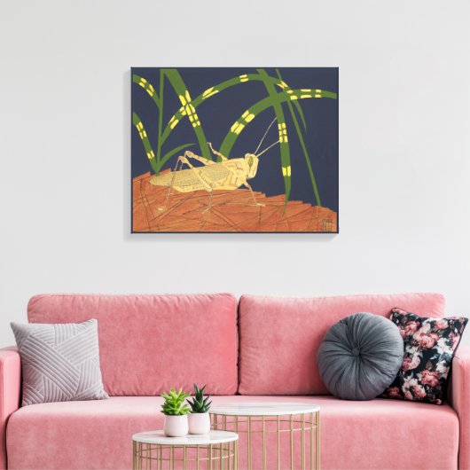 Toile Grasshopper en Grass vert sur Arrière - plan bleu (Insitu(Salon))