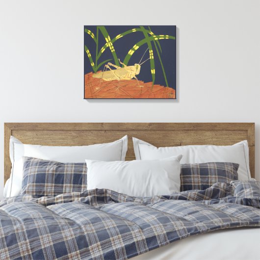 Toile Grasshopper en Grass vert sur Arrière - plan bleu (Insitu(Chambre))
