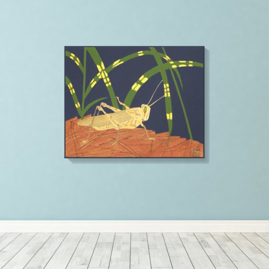 Toile Grasshopper en Grass vert sur Arrière - plan bleu (Insitu (Plancher de Bois))