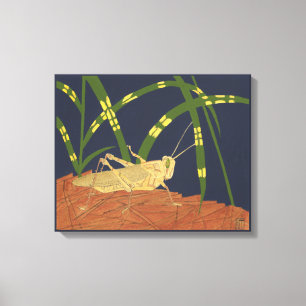 Toile Grasshopper en Grass vert sur Arrière - plan bleu