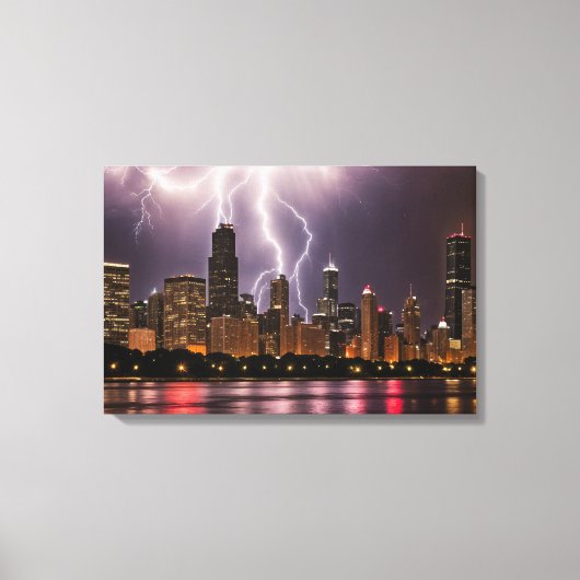 Toile Gratte-ciel de Chicago avec éclair (Recto)