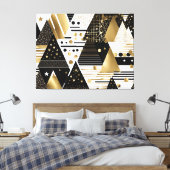Toile Gravure abstraite en or et en triangles noirs (Insitu(Chambre))
