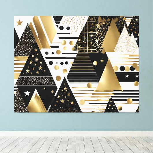 Toile Gravure abstraite en or et en triangles noirs (Insitu (Plancher de Bois))