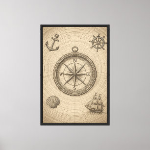 Toile Gravure de la boussole vintage