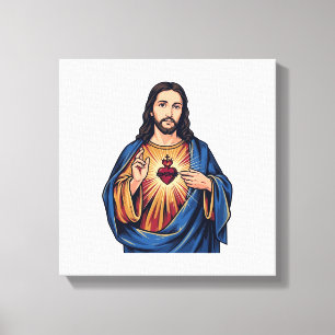 Toile Gravure Vintage Cœur Sacré Vecteur Religieux De