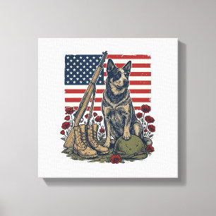 Toile Gravure Vintage Mémorial Patriotique Blue Heeler S