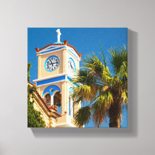 Toile Grèce - Église grecque orthodoxe avec palmier