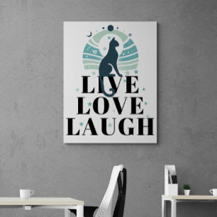 Toile Green Cat Moon et Stars Live Love Laugh Positive