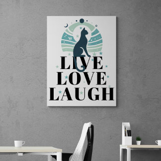 Toile Green Cat Moon et Stars Live Love Laugh Positive