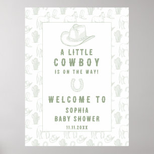 Toile Green Cowboy Welkom baby shower Poster