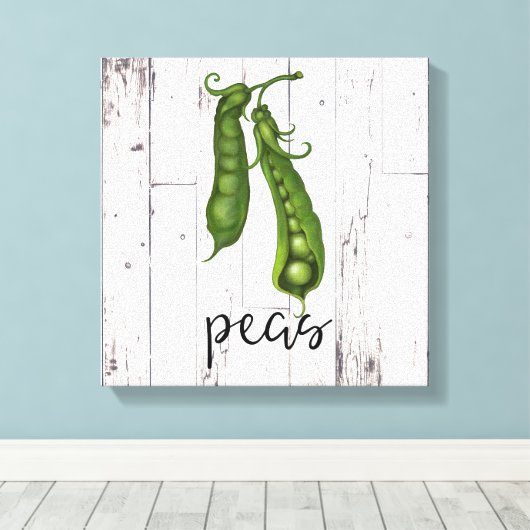 Toile Green PEAS White Wood Rustic Farmhouse Cuisine Art (Insitu (Plancher de Bois))