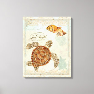 Toile Green Sea Turtle Coastal Beach - Aquarelle Art