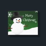Toile Green Snowman Winter Scène Christmas Canvas Imprim<br><div class="desc">Décorez vos murs de joie avec ce magnifique décor d'hiver de Snowman vert en toile étirée de Noël Imprimer. Canvas Print design présente un bonhomme de neige heureux dans une scène hivernale enneigée contre un arrière - plan vert orné de flocons de neige de couleur assortie. Autres cadeaux et objets...</div>