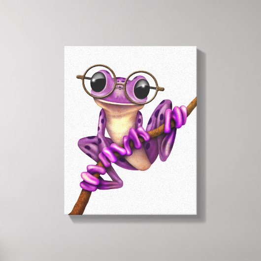 Toile Grenouille mauve avec lunettes d'oeil sur blanc (Recto)