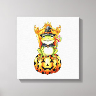 Toile Grenouille mignonne d'Halloween sur citrouille