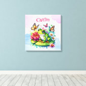 Toile Grenouille personnalisée, fleurs et papillons (Insitu (Plancher de Bois))