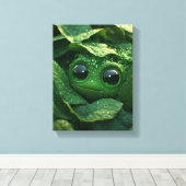 Toile Grenouille verte mignonne cachée dans des feuilles (Insitu (Plancher de Bois))