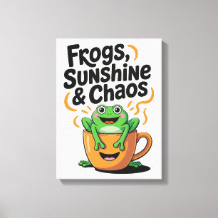 Toile Grenouilles, soleil et chaos - Cute Frog en Coffee