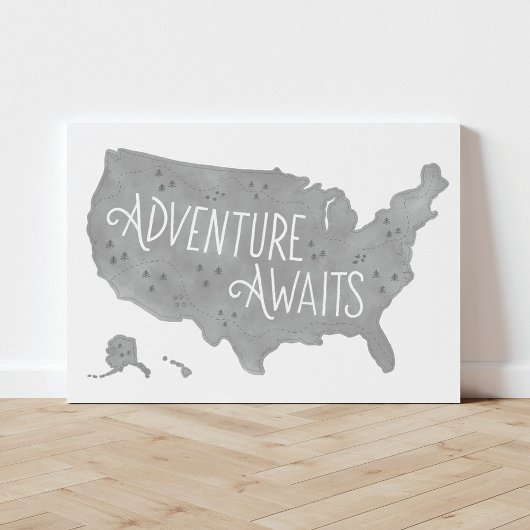 Toile Grey Adventure Attend US Map Kids Room Decor