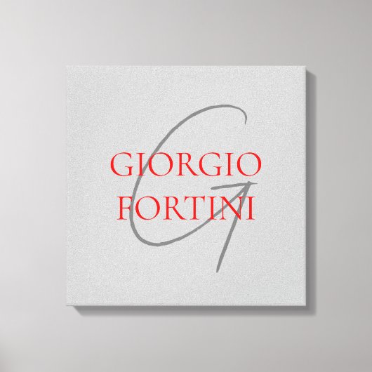 Toile Gris Rouge Monogramme Initiales Moderne (Recto)