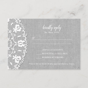 Toile gris rustique + mariage blanc dentelle RSVP