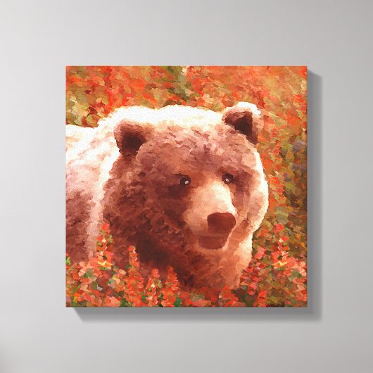 Toile Grizzly Bear Cub dans Fireweed Peinture Art de la (Recto)