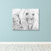 Toile Grizzly Bear & Cub Gray scale abstract coloring  (Insitu (Plancher de Bois))