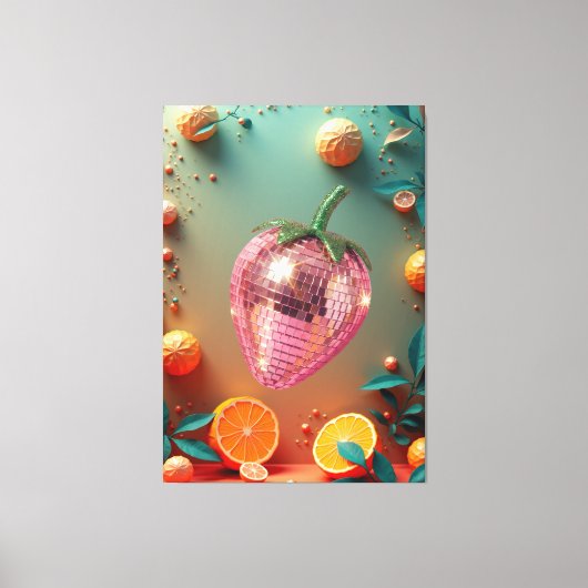Toile Groovy Disco Ball Strawberry Fruit Pop Art Wall (Recto)