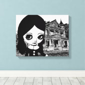 Toile Gros oeil Goth girl Maison hantée Art original (Insitu (Plancher de Bois))