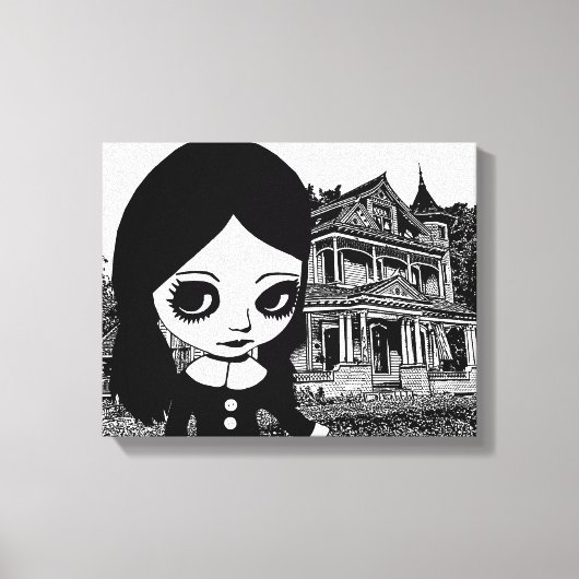 Toile Gros oeil Goth girl Maison hantée Art original (Recto)