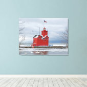 Toile Gros Phare Rouge Michigan Avec Cygnes (Insitu (Plancher de Bois))