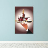 Toile Gros plan de la main d'un serveur tenant un platea (Insitu (Plancher de Bois))