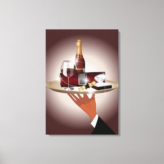 Toile Gros plan de la main d'un serveur tenant un platea (Recto)