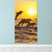 Toile groupe de dauphins saute joyeusement des vagues (Insitu (Plancher de Bois))