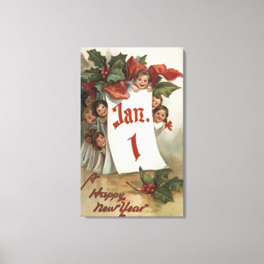 Toile Groupe d'enfants se cachant derrière le calendrier (Recto)