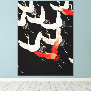 Toile Grues volantes : Art du kimono d'oiseau japonais