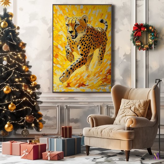Toile Guépard en course dans un style impasto vibrant