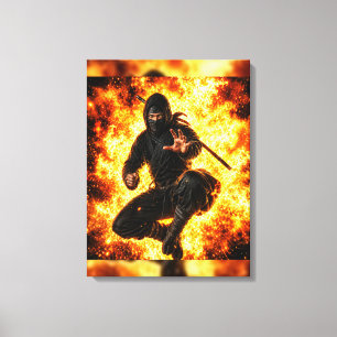 Toile Guerrier Ninja dans l'Art de Feu Japonais Mural