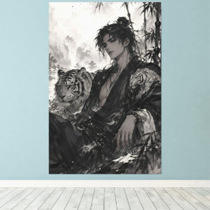 Toile Guerrier Wuxia du Tigre Blanc se reposant dans la