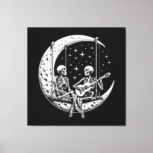 Toile Guitare de lune de couple de squelettes (Recto)