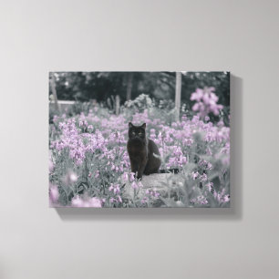 Toile Gustav Klimt Chat Noir Dans un Jardin de Fleurs, A