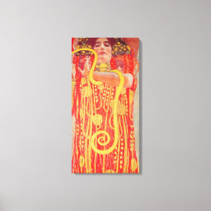 Toile Gustav Klimt Femme Rouge Peinture de Serpent en Or