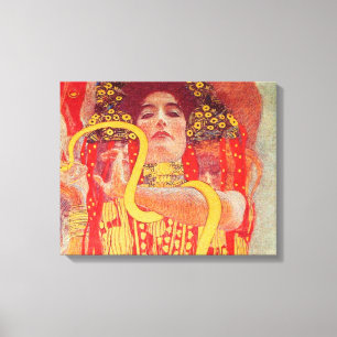 Toile Gustav Klimt Femme Rouge Peinture de Serpent en Or